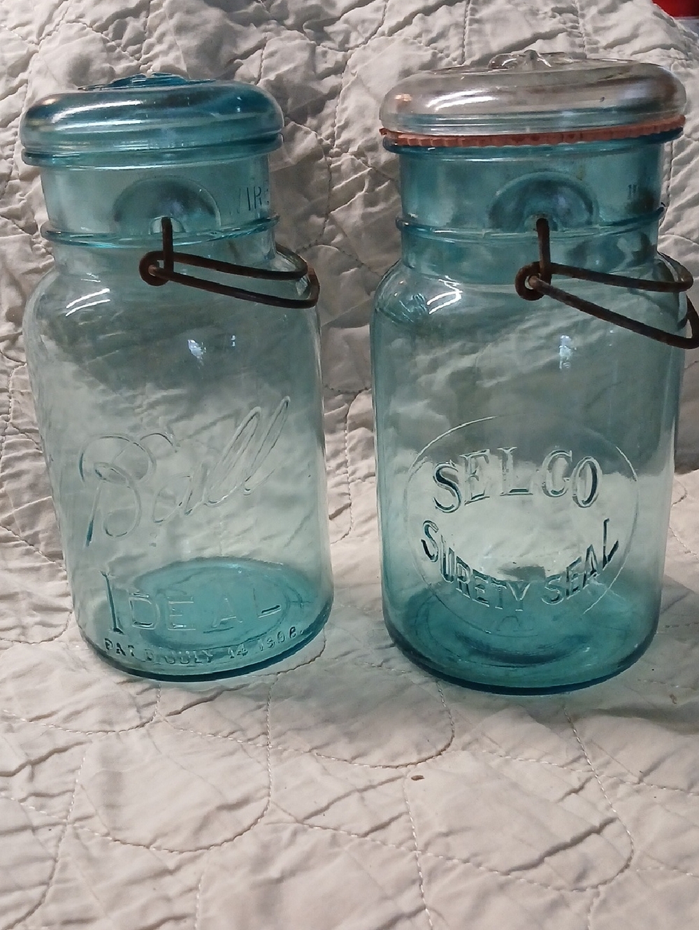 Vintage Ball Ideal And Selco Surety Seal Blue Canning Jars With Lids